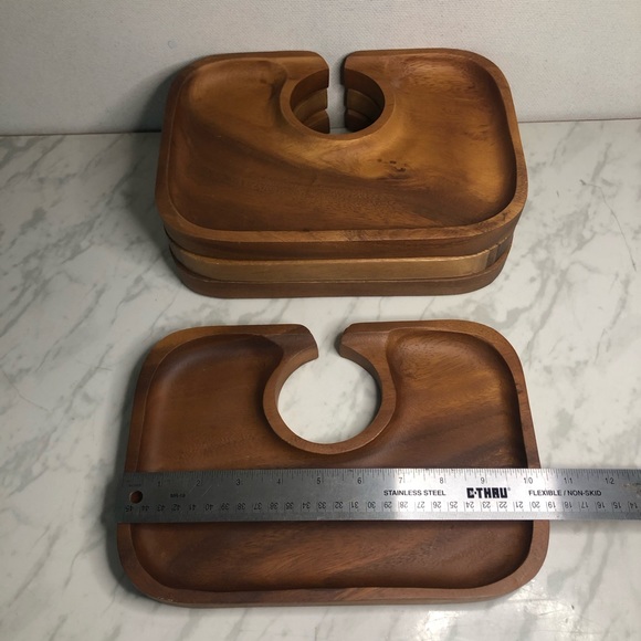 Set of 4 Teak Wood WINE & DINE PLATTERS TRAY - Picture 8 of 9